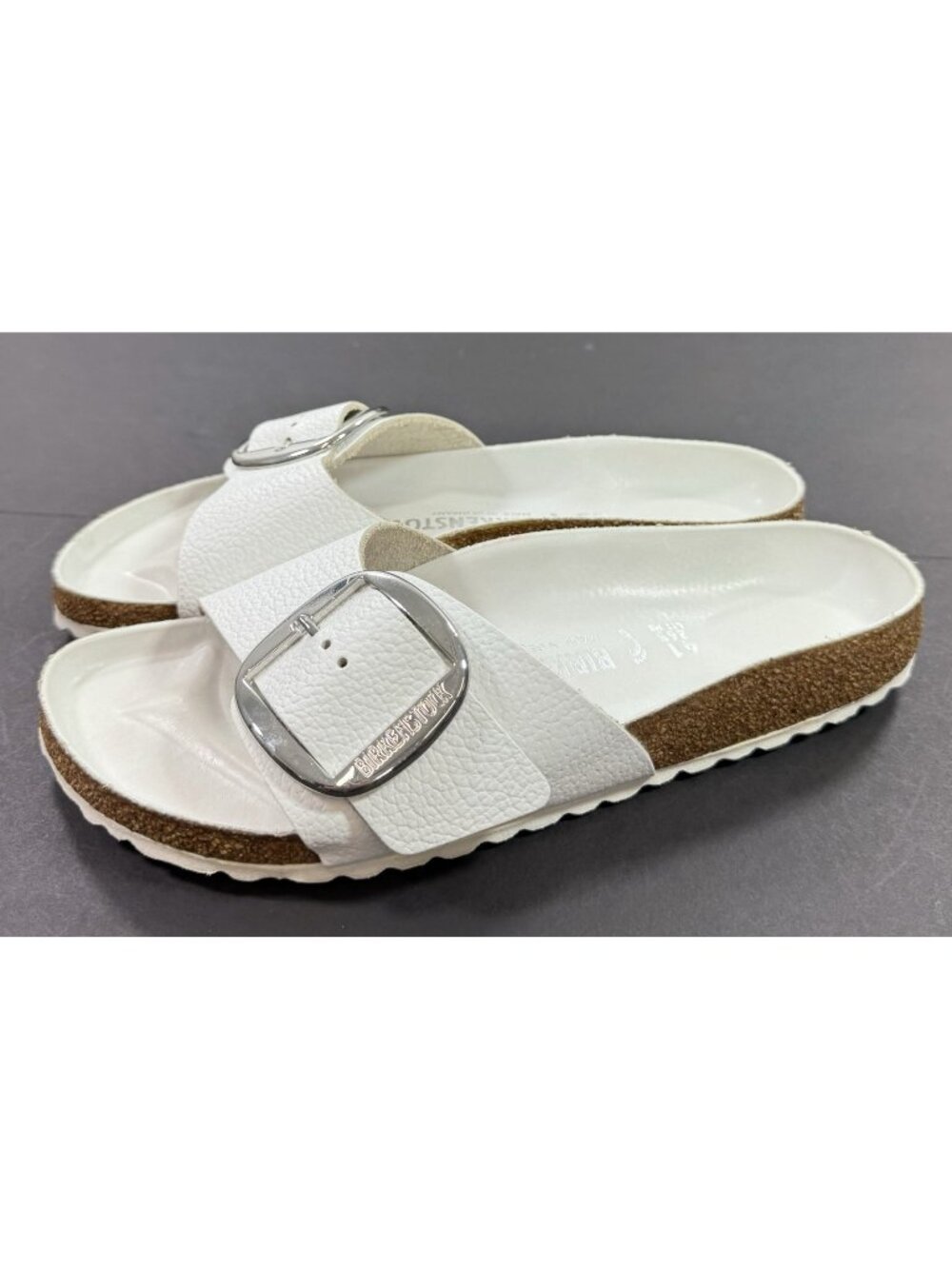 Birkenstock Madrid Big Buckle White Leather Sandals Size EU 41 US 10 Narrow Shoe